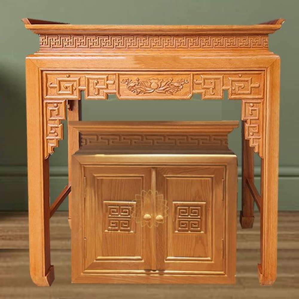Bàn thờ gỗ sồi hoa sen kèm tủ BT3