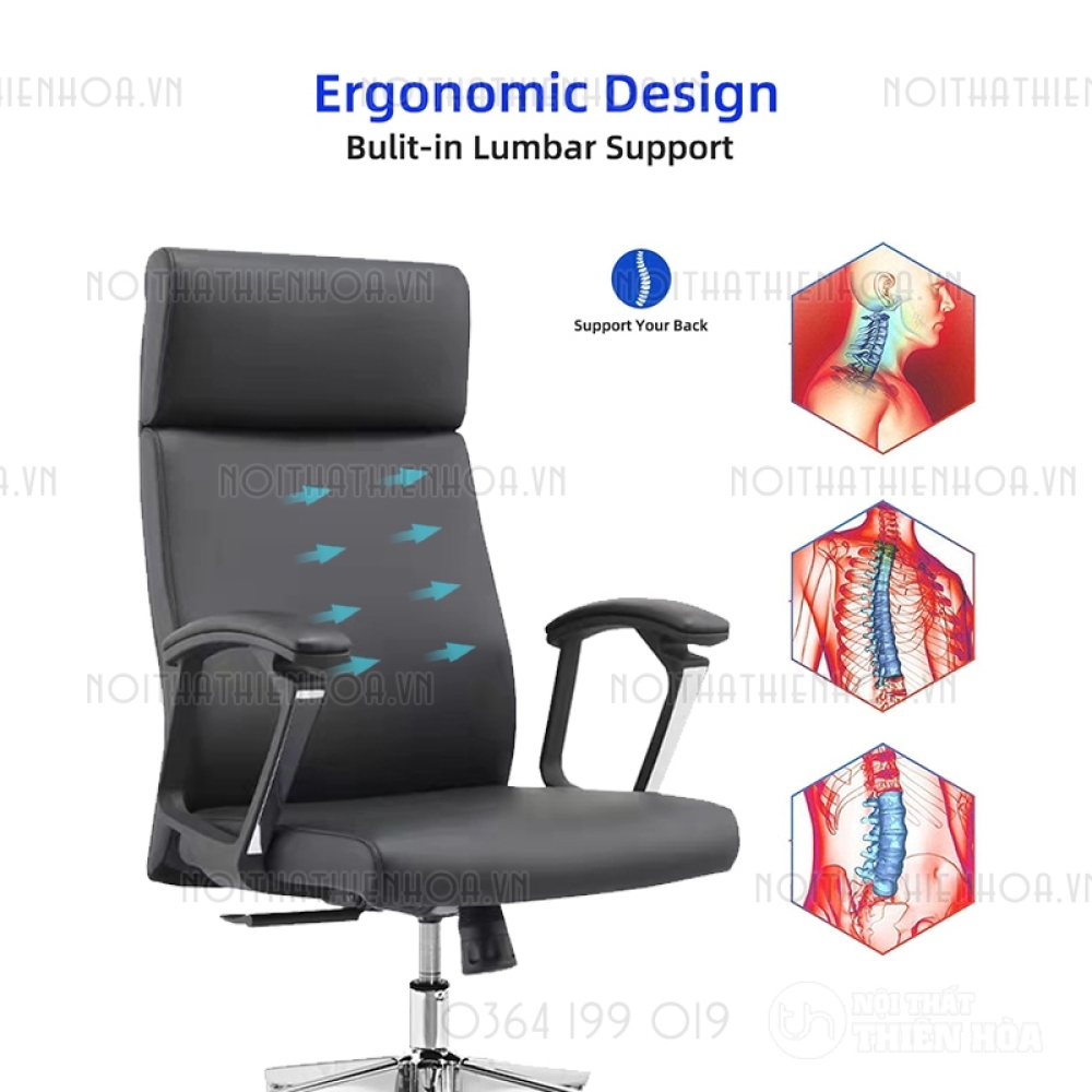 Ghế làm việc sếp, giám đốc, quản lý Ergonomic da cao cấp