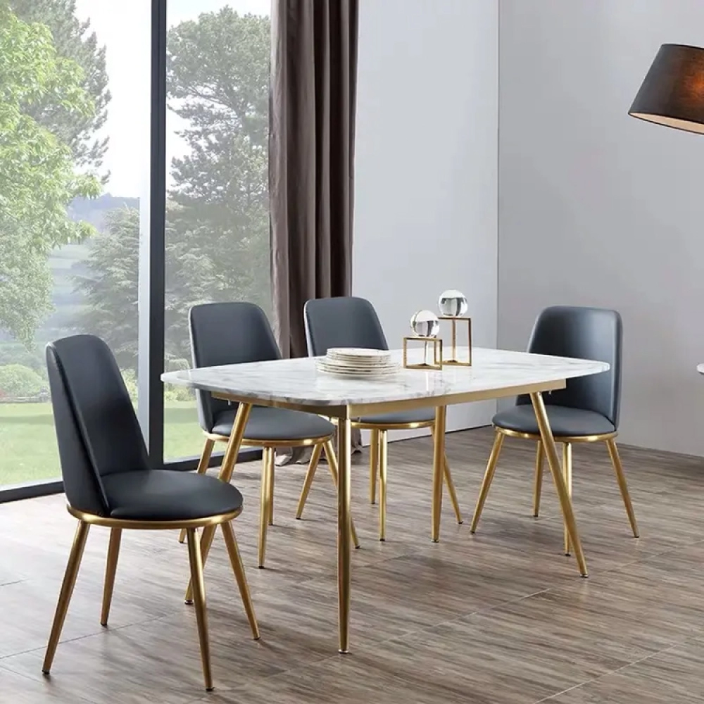 Bàn ăn mặt đá 1.4m chân sắt mạ vàng – Mã: T166-14