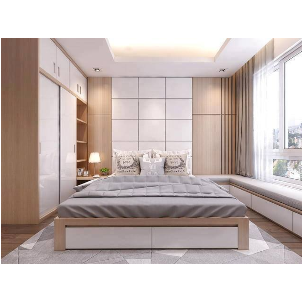 Bộ phòng ngủ tủ cánh lùa kịch trần kèm giá để đồ – 02