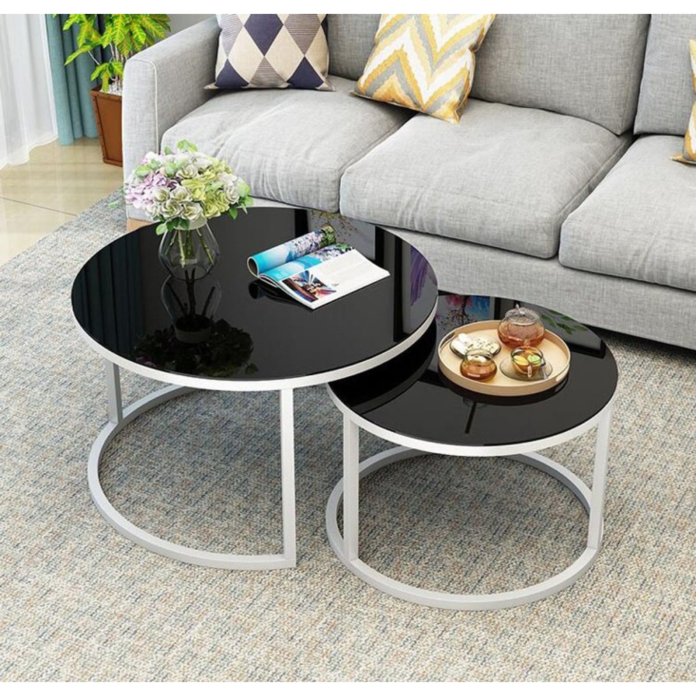 Bàn sofa đôi thu gọn mặt kính, kim loại 08
