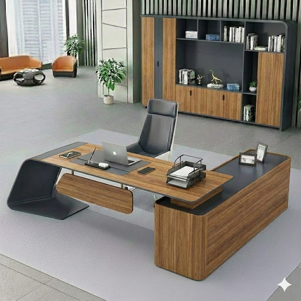 Bàn Giám Đốc Góc L Yếm Lửng – BGĐ16  vân gỗ