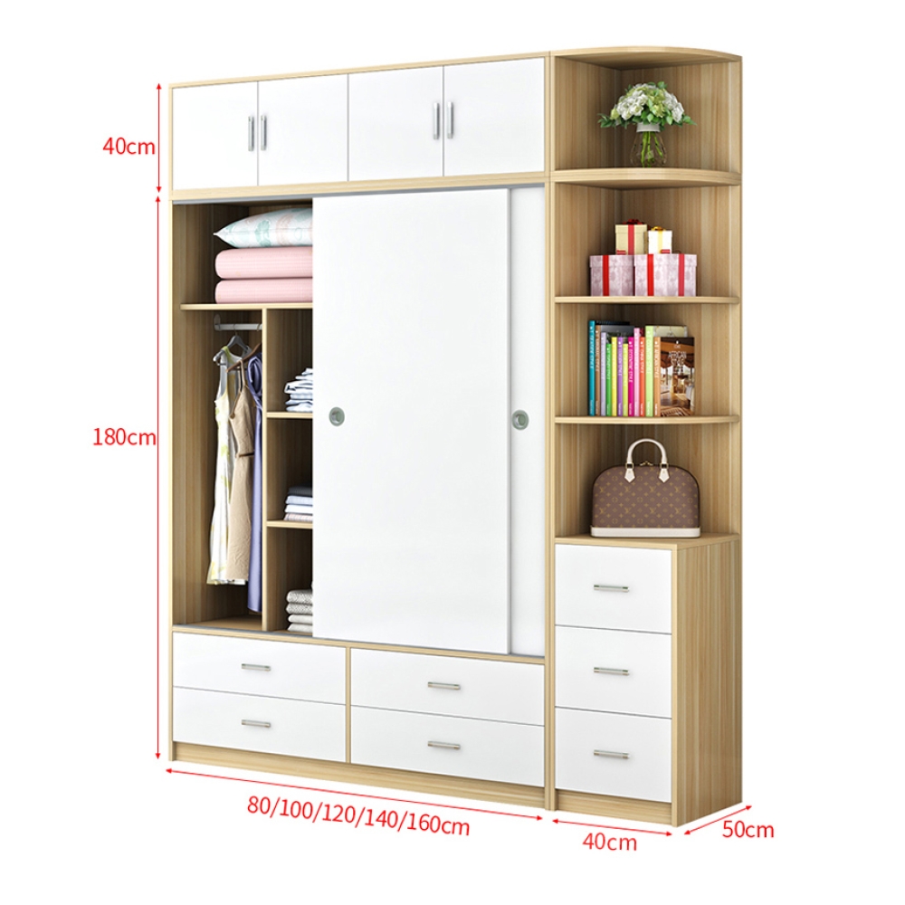 tủ quần áo cánh lùa kèm kệ trang trí TA-163