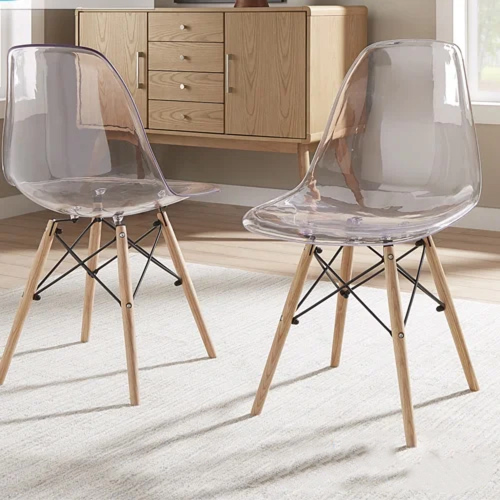 Bộ bàn ghế cafe tiếp khách hiện đại với ghế eames trong suốt Thiên Hòa