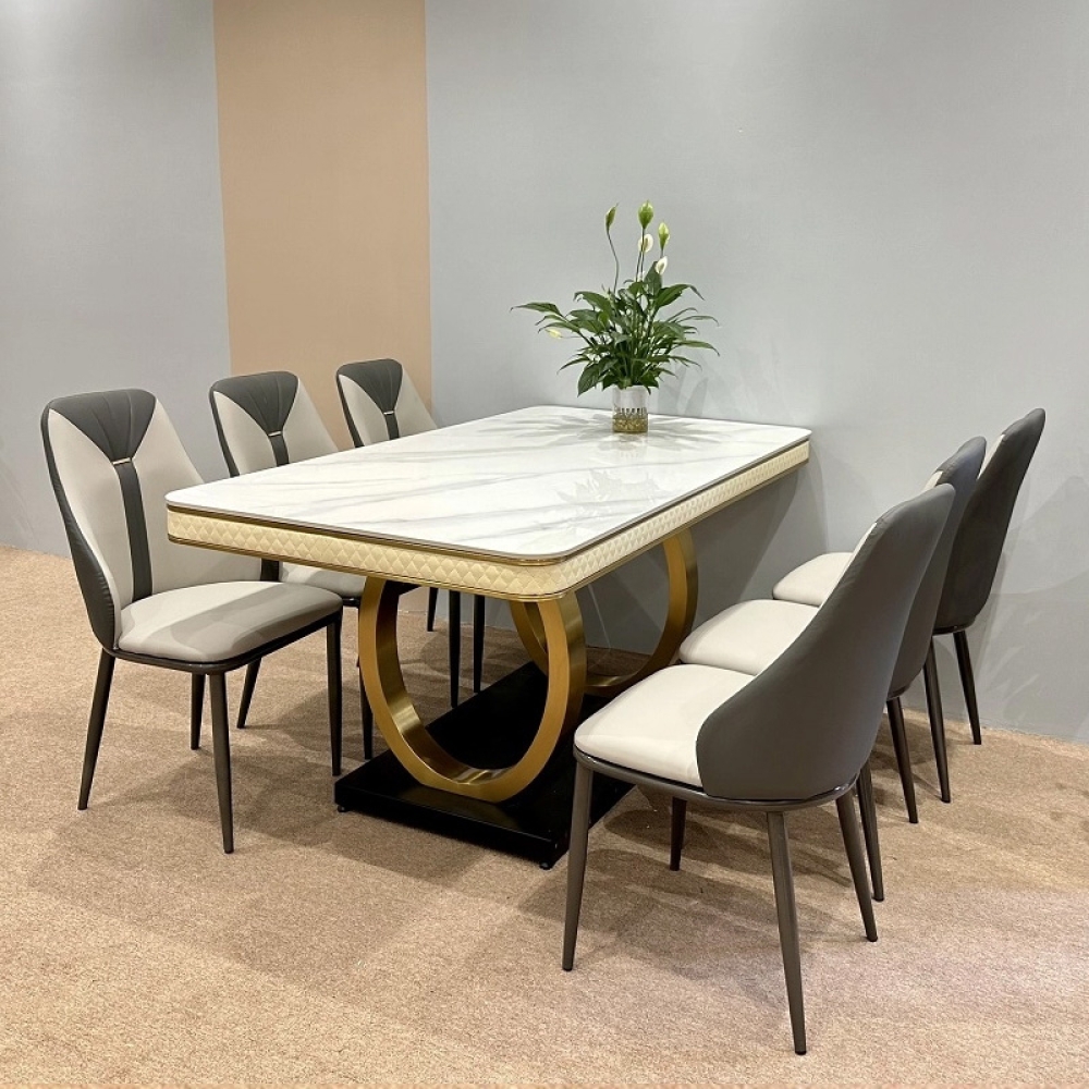 Bộ bàn ăn mặt đá 6 ghế cao cấp- Mã: T1139-16-6×2143
