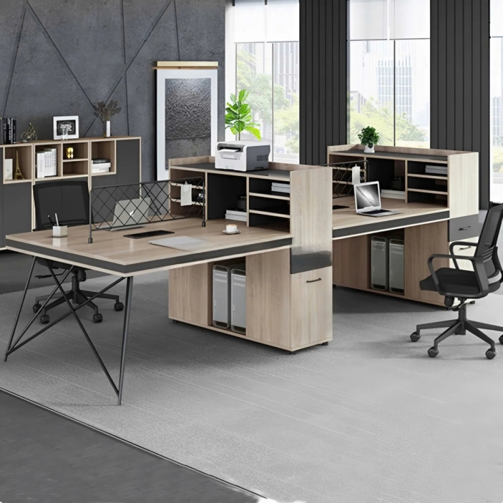 Cụm Bàn Làm Việc 4 Người Chân Sắt Hiện Đại – BC58