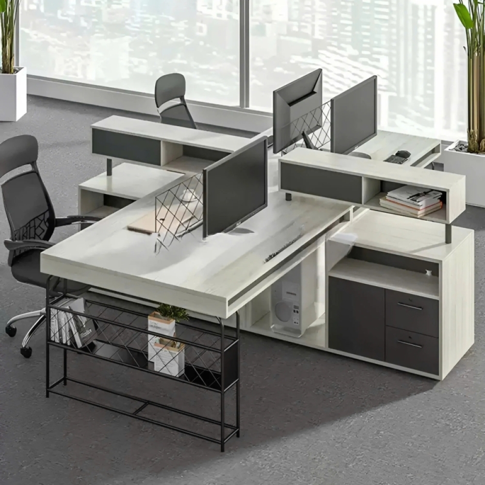 Cụm Bàn Làm Việc Văn Phòng 4 Người Có Vách Ngăn Lưu Trữ Đa Năng – BC71