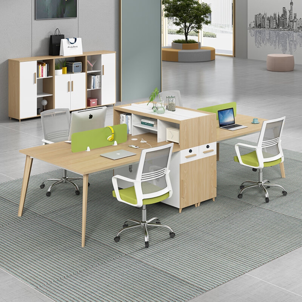 Bàn làm việc 4 người Cosi chân côn gỗ