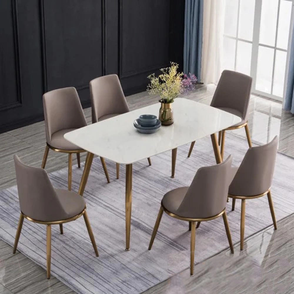 Bộ bàn ăn mặt đá 6 ghế chân mạ vàng- Mã: T1664-14-6x285G