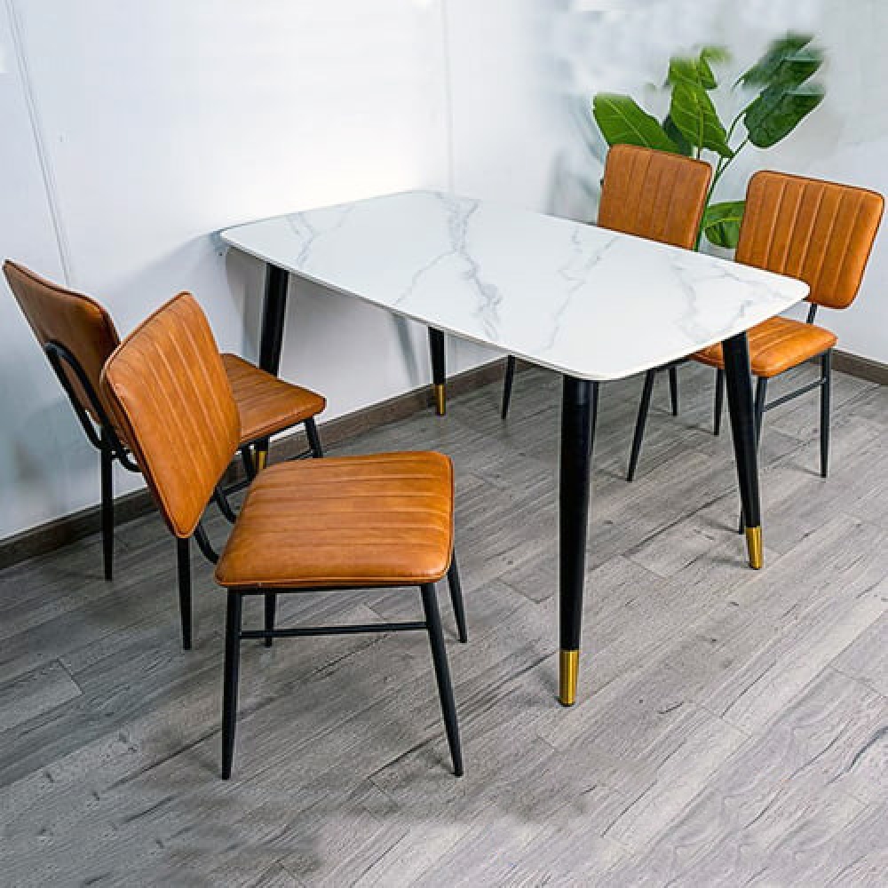 Bộ bàn ăn mặt đá 4 ghế da sang trọng- Mã: T147-4×2102