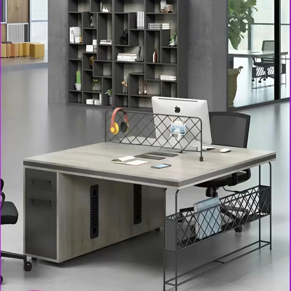 Cụm Bàn Làm Việc 2 Người Tích Hợp Hộc Tủ Và Kệ Sắt Để Hồ Sơ – BC72