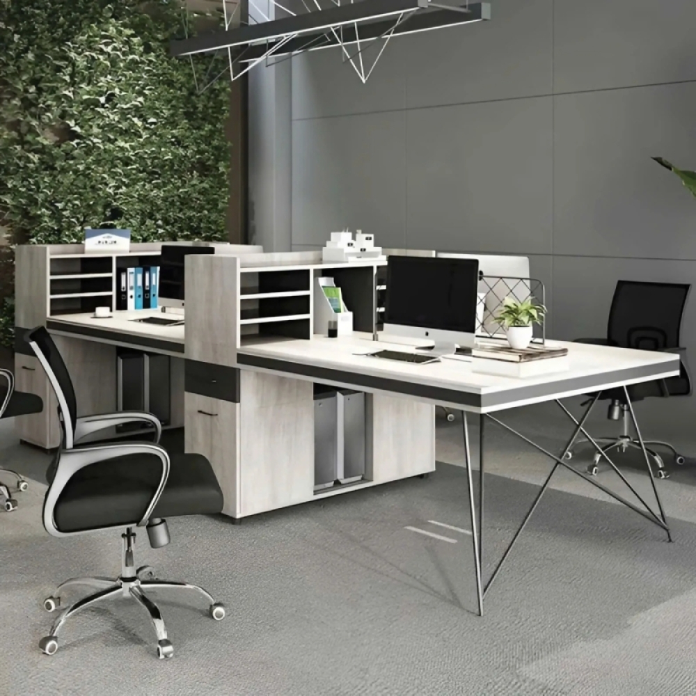 Cụm Bàn Làm Việc 4 Người Chân Sắt Hiện Đại – BC58