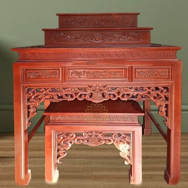 Bàn thờ gia tiên gỗ sồi kèm đôn 3 tầng - 3T1