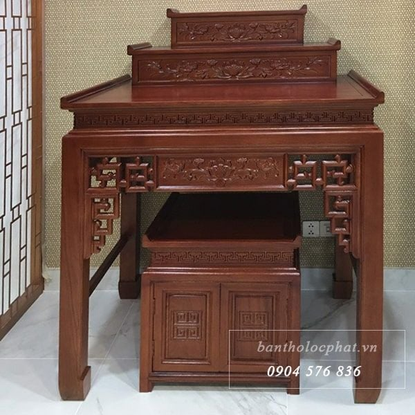 Bàn thờ gỗ gõ đỏ 3 tầng hoa sen