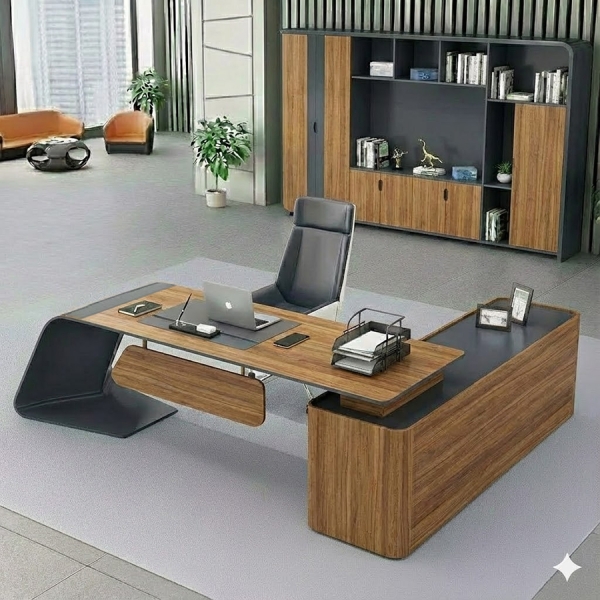 Bàn Giám Đốc Góc L Yếm Lửng – BGĐ16  vân gỗ