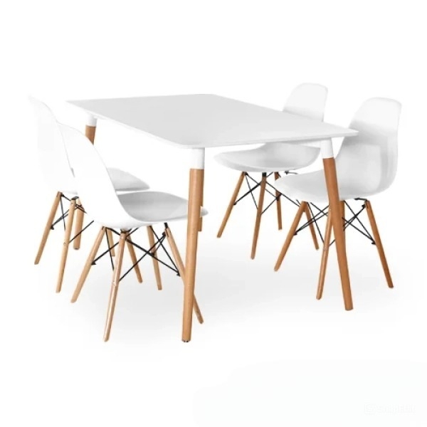 Bộ bàn ăn, cafe cho 4 người gồm bàn T108 0.8×1.2×0.75m và 4 ghế eames nhựa chân gỗ 207