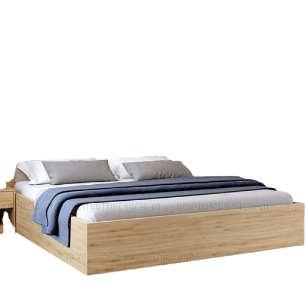 Giường gỗ công nghiệp bọc đệm 2 ngăn kéo