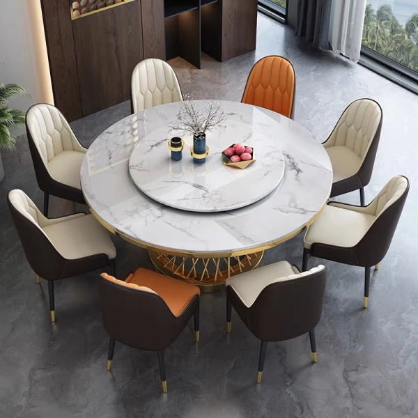 Bộ bàn ăn tròn xoay mặt đá 8 ghế sang trọng- Mã: T1113-15-8×284