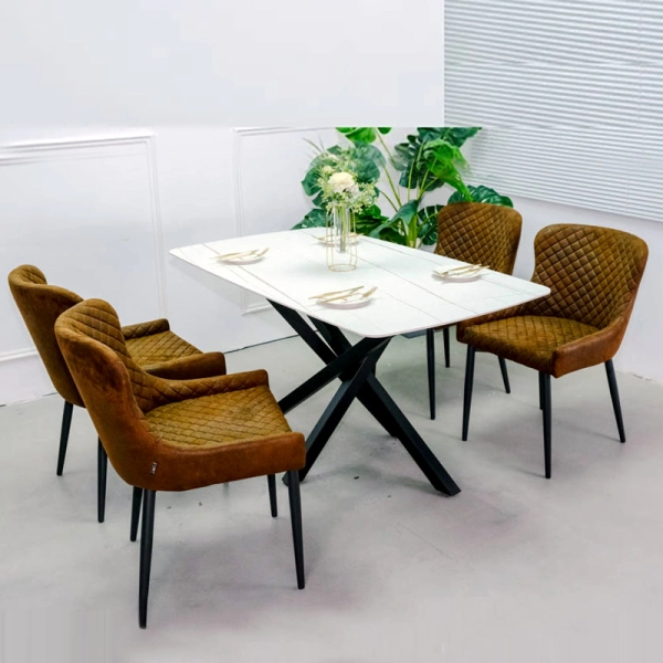 Bộ bàn ăn mặt đá 4 ghế bọc da cao cấp- Mã: T178-4×2116