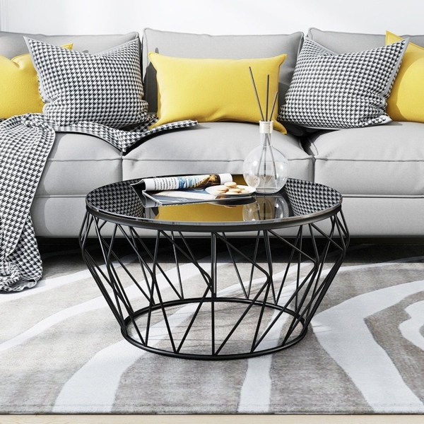 Bàn trà sofa kim loại mặt kính phong cách Châu Âu 01