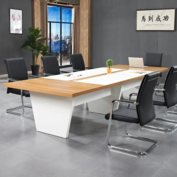 Bàn họp văn phòng hiện đại vân gỗ phối trắng