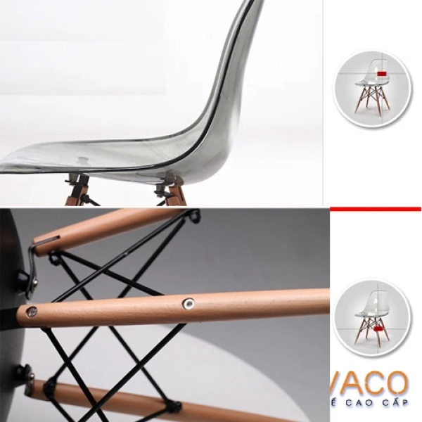 Ghế cafe Eames trong suốt nhập khẩu cao cấp Thiên Hòa- Mã 207T