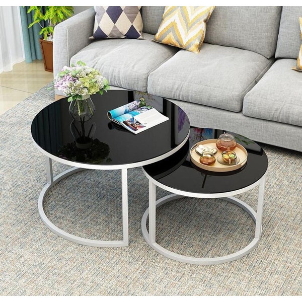 Bàn sofa đôi thu gọn mặt kính, kim loại 08