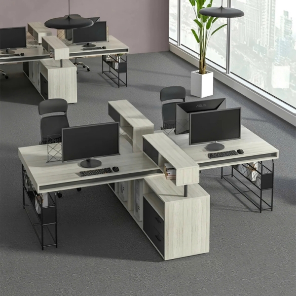 Cụm Bàn Làm Việc Văn Phòng 4 Người Có Vách Ngăn Lưu Trữ Đa Năng – BC71