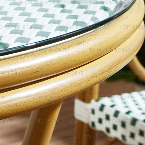 Bàn cafe giả mây mặt kính ngoài trời cao cấp- Mã: T192