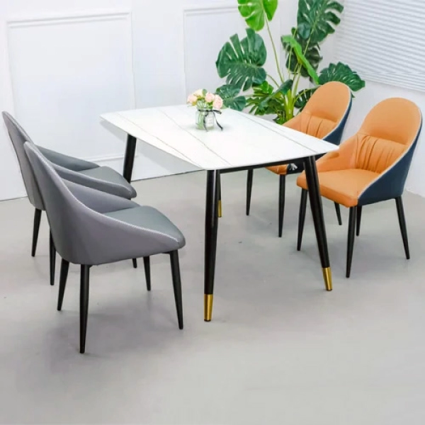 Bộ bàn ăn mặt đá 4 ghế bọc da cao cấp- Mã: T147-14-4×2118