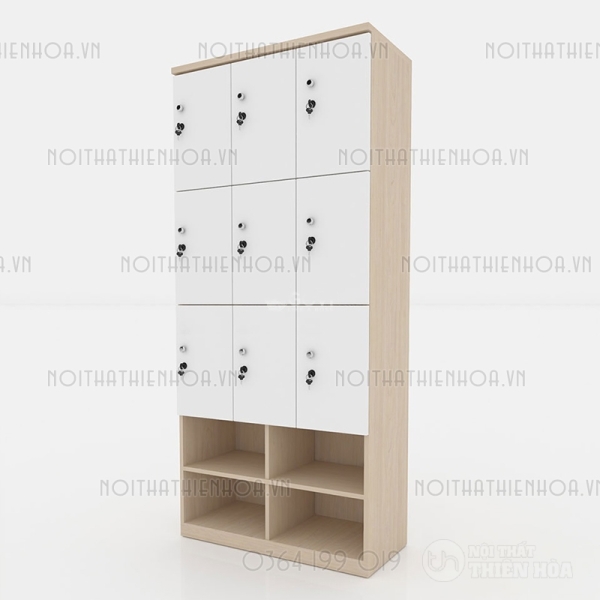 Tủ locker gỗ 9 cánh 3 khoang LKG9C3K-T-Kệ giày