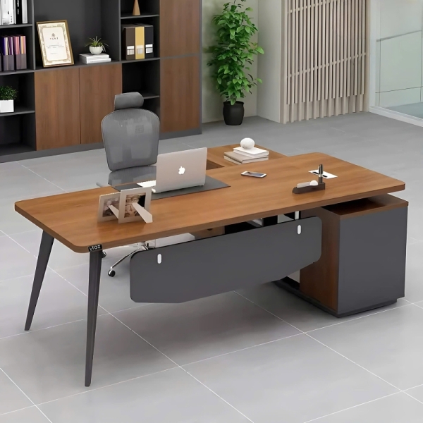 Bàn Giám Đốc Góc L Gỗ MDF Chân Sắt Hiện Đại – BGĐ9