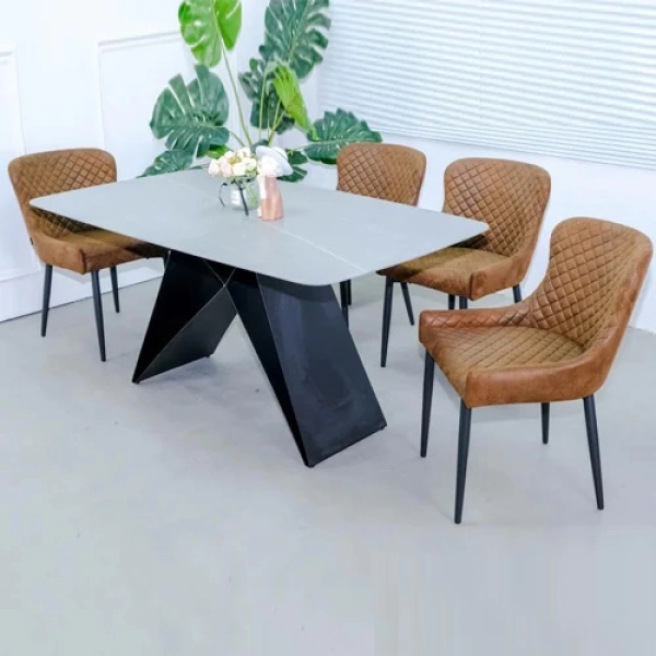 Bàn ăn mặt đá chân sắt sơn tĩnh điện cao cấp- Mã: T187