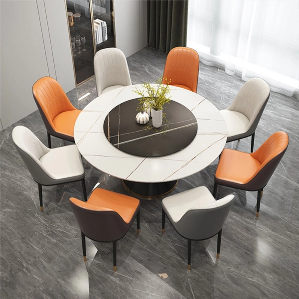 Bộ bàn ăn tròn mặt đá xoay 8 ghế- Mã: T1107-8x284E