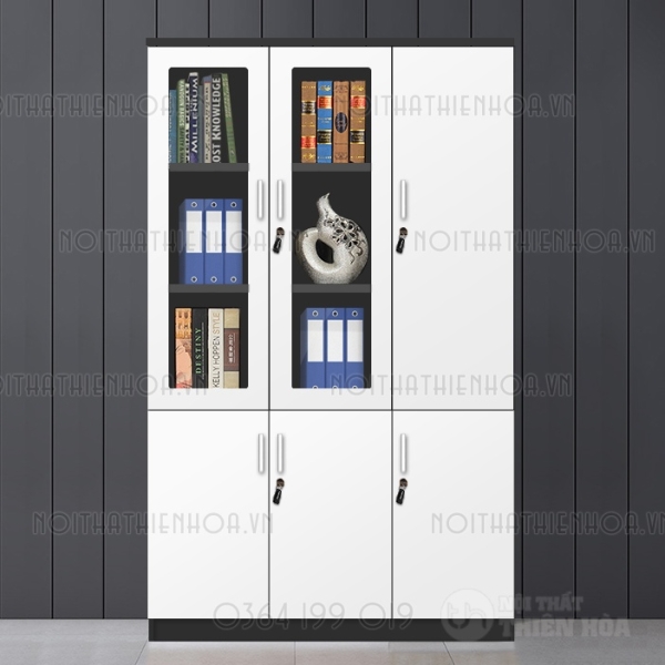 Tủ hồ sơ tài liệu văn phòng 2 cánh kính 1 gỗ