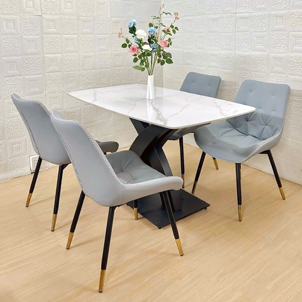 Bộ bàn ăn mặt đá 4 ghế bọc da- Mã: T1146-4×2142