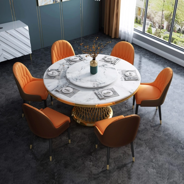 Bộ bàn ăn tròn xoay mặt đá 8 ghế sang trọng- Mã: T1113-15-8×284