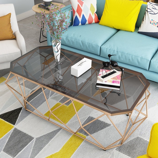 Bàn trà sofa kim loại mặt kính 04