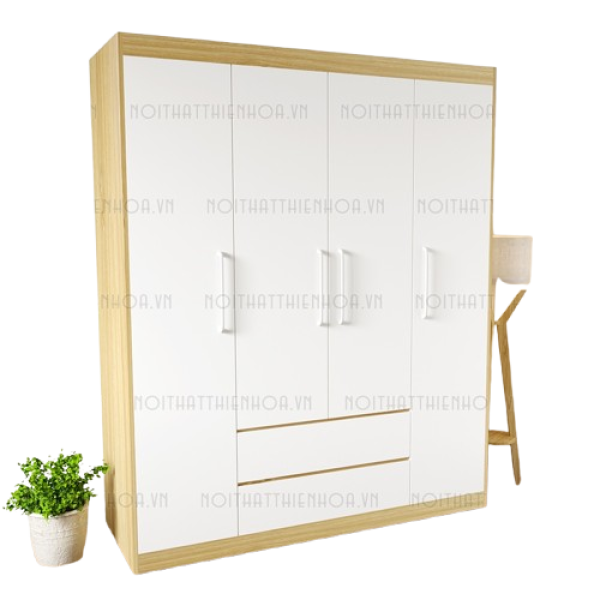 Tủ quần áo 4 cánh trắng viền vàng