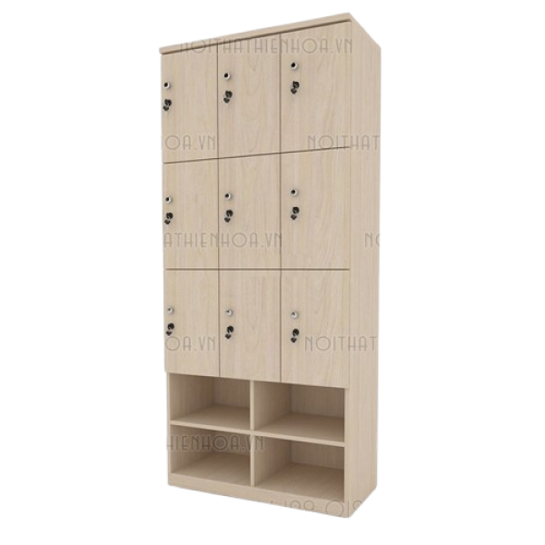 Tủ locker gỗ 9 cánh 3 khoang LKG9C3K-Kệ giày