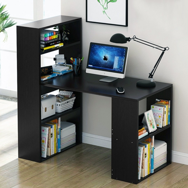 Bàn làm việc, bàn học giá sách màu đen 04