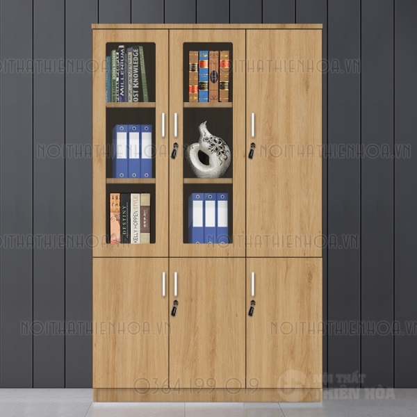 Tủ hồ sơ văn phòng gỗ 3 cánh kính