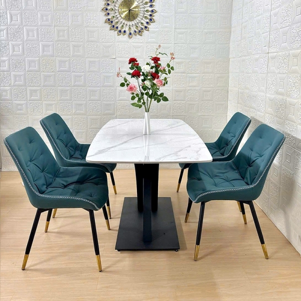 Bộ bàn ăn mặt đá 4 ghế bọc da- Mã: T1146-4×2142