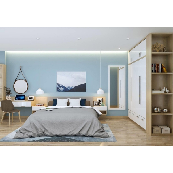 Bộ phòng ngủ tủ kịch trần kèm giá trang trí-13