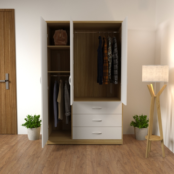 tủ quần áo 3 cánh ngăn kéo góc TA-105