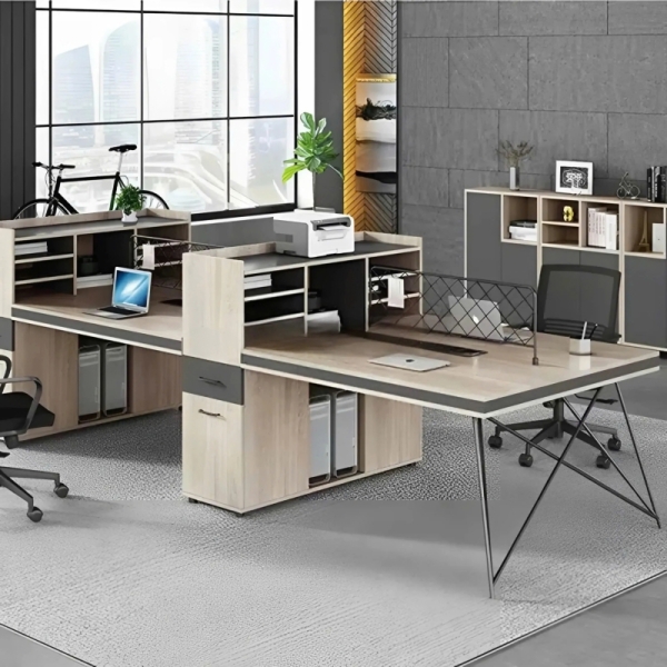 Cụm Bàn Làm Việc 4 Người Chân Sắt Hiện Đại – BC58