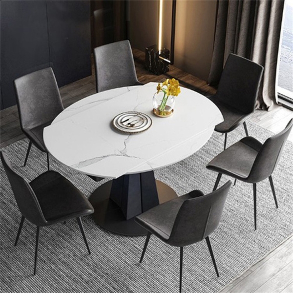 Bộ bàn ăn tròn mặt đá thông minh- Mã: T1106-6×2109