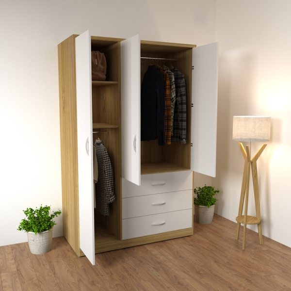 tủ quần áo 3 cánh ngăn kéo góc TA-105
