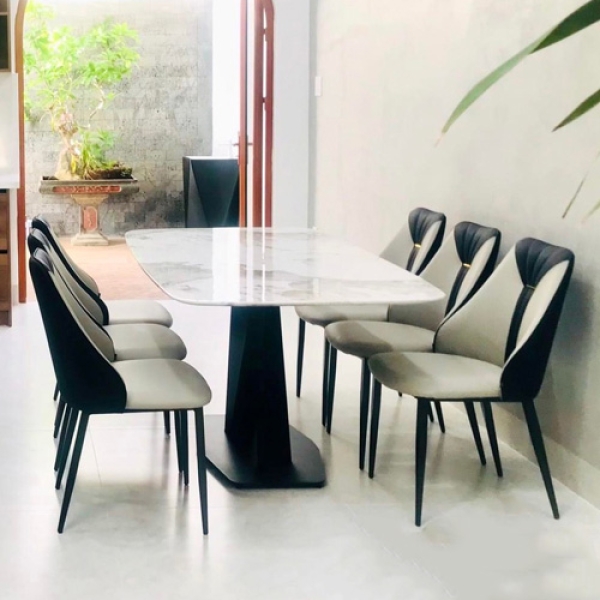 Bộ bàn ăn mặt đá 6 ghế bọc da- Mã: T179-16-6×2512
