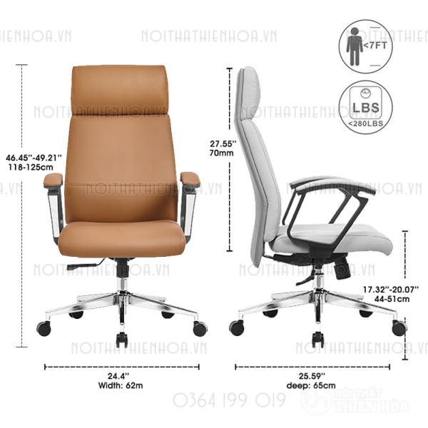 Ghế làm việc sếp, giám đốc, quản lý Ergonomic da cao cấp